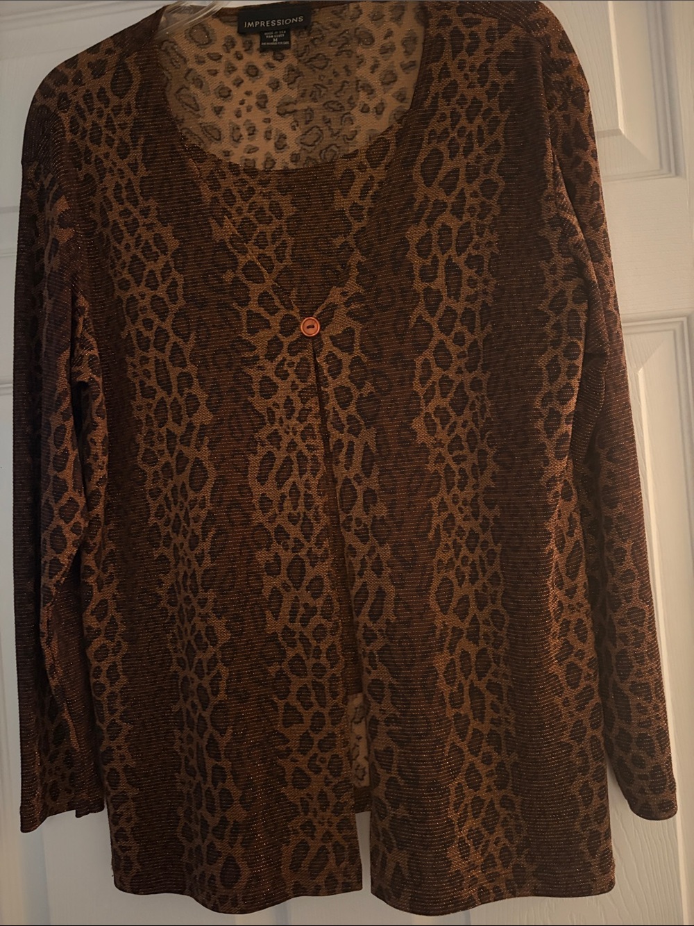 Impressions Leopard-Print Open Cardigan in Brown and Black